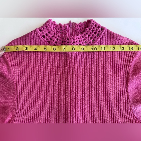 Vintage 70s Dolphin California Hand Knit Pink Maxi Gown Dress w/ Slit - Picture 8 of 14